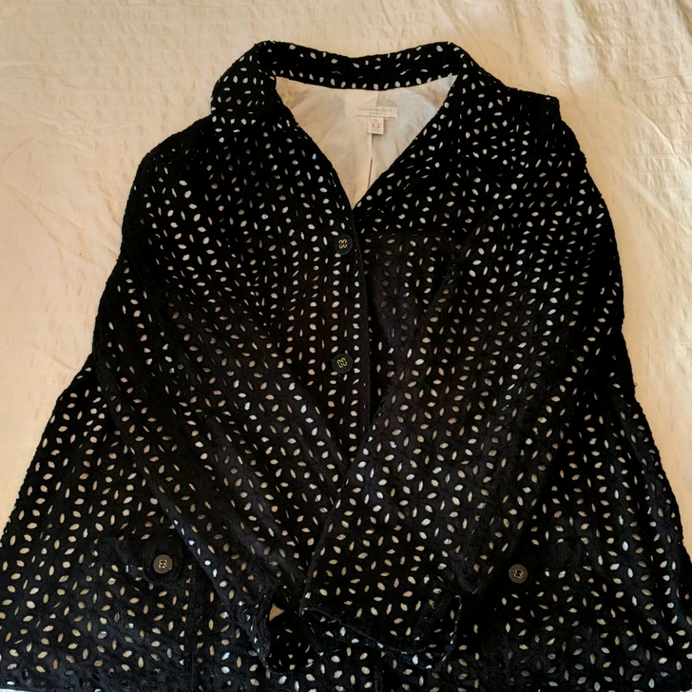 Black cutout cotton jacket with white lining